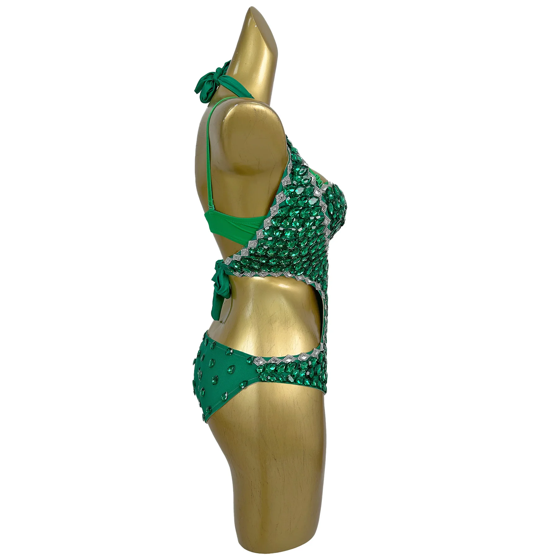 

Lvqingwa Fashiona Women Bikini Set Sparkling Green Crystal Diamond Sexy Hollow Pool Party Prom Dress Bar Stage Performance Dress