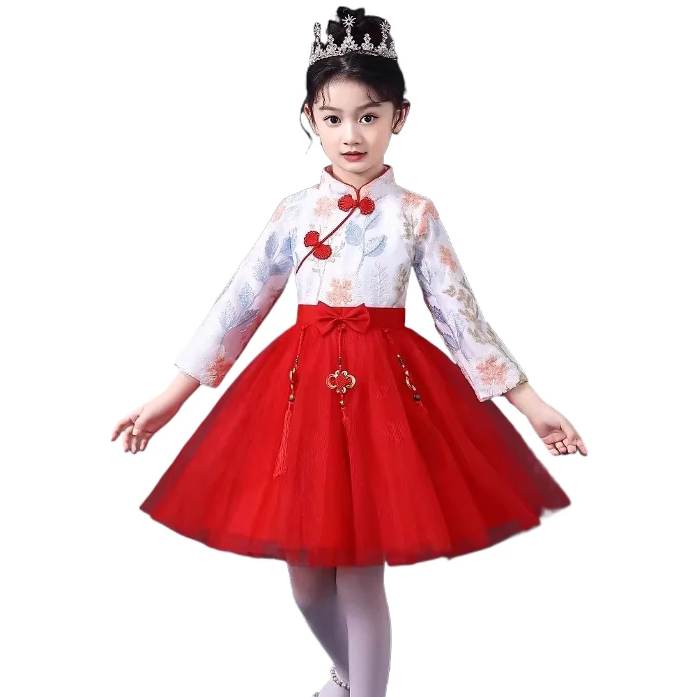 

Chinese Style Girl Dress New Year Clothes for Kids Ethnic Style Cheongsam Dresses Children Clothing Performance Costume Fairy