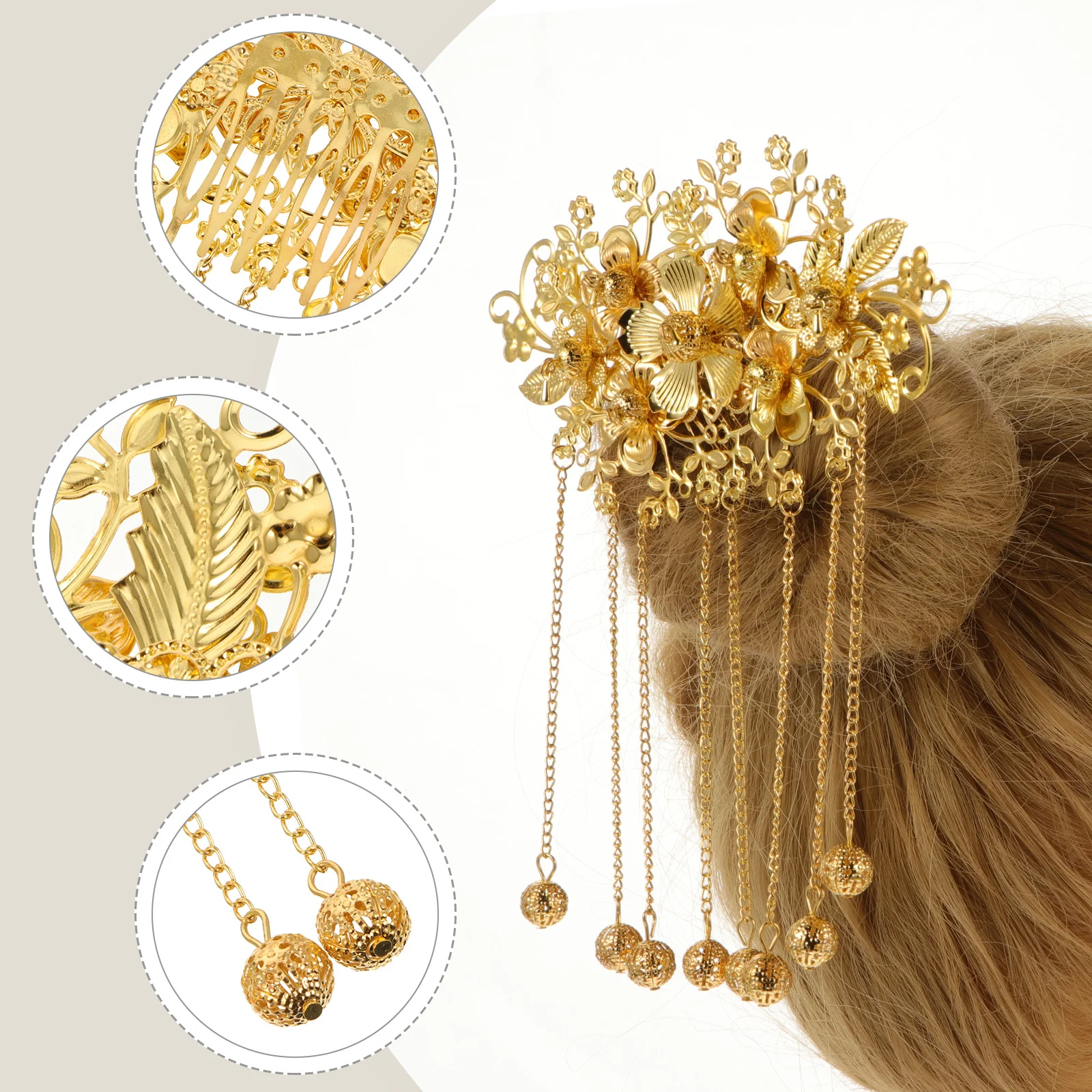 

1pc Retro Hairpin Alloy Headdress For Chinese Wedding Party Prom Long Tassel Hair Comb Handmade Flower Crystal Pearl