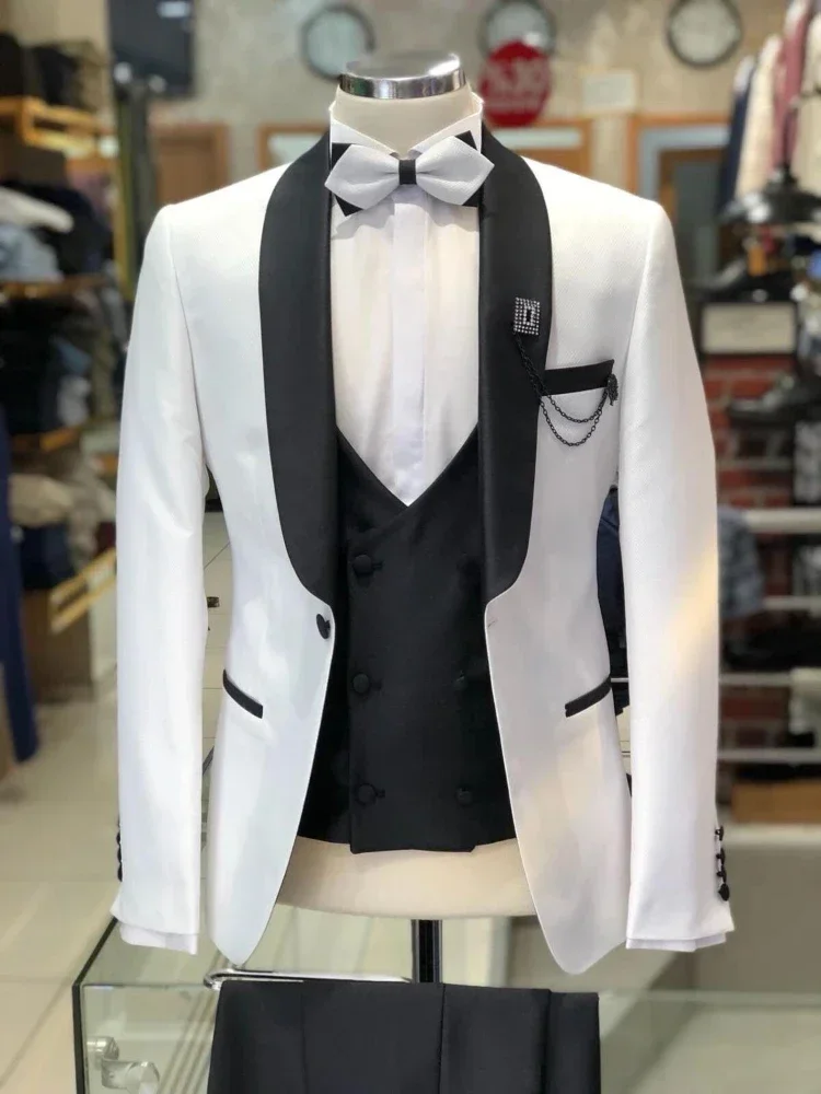 Formal Groom Tuxedos For Wedding Slim Fit Men Suits Shawl Lapel Prom Dinner Best Man Costume 3 Pcs (Jacket+Pants+Vest)