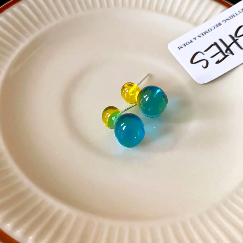 New Colorful Dopamine Resin Round Gourd  Geometric Stud Earrings for Women Small Cute Simple Versatile Fashion Jewelry Wholesale