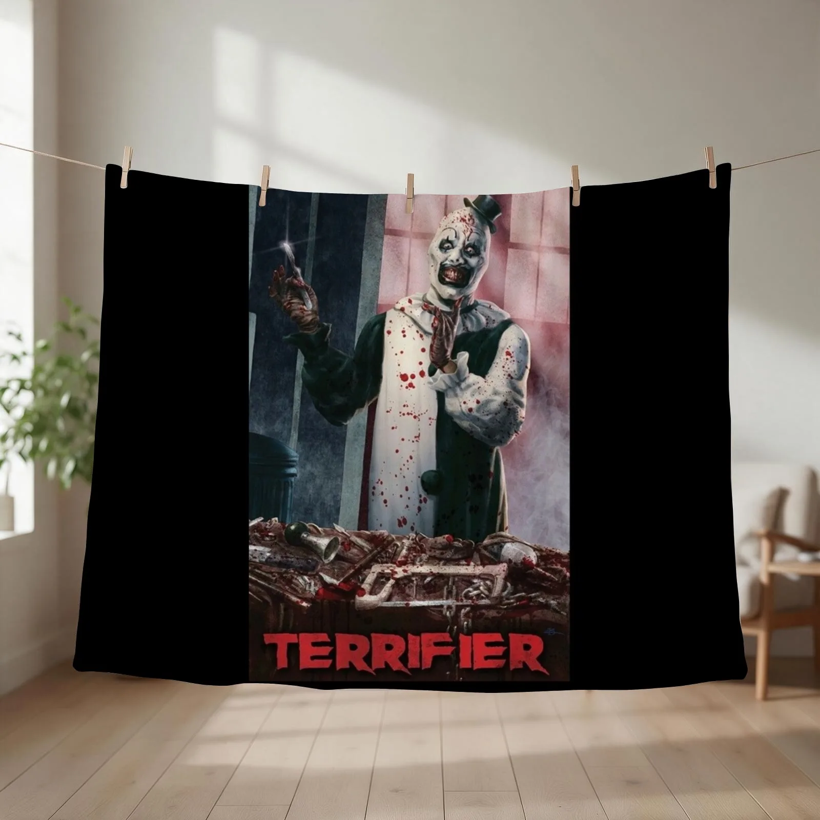 Terrifier movie horror art the clown poster film Throw Blanket couch cozy soft plush fuzzy picnic outdoor blanket