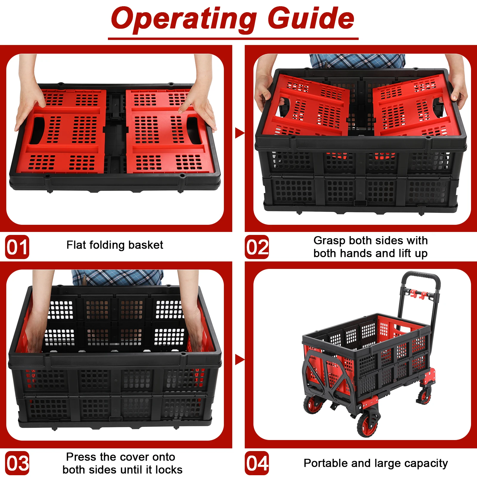 Hand Truck Dolly, 2-in-1Platform Cart Dolly with 22’’ Folding Basket, Collapsible Utility Luggage Dolly Cart, 330LBS