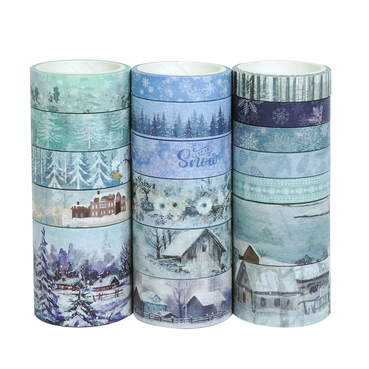 18 لفة/صندوق، شريط واشي لمشهد الثلج لعيد الميلاد، مناسب لمذكرات DIY، تزيين صندوق الهدايا، هدية عيد الميلاد للأصدقاء