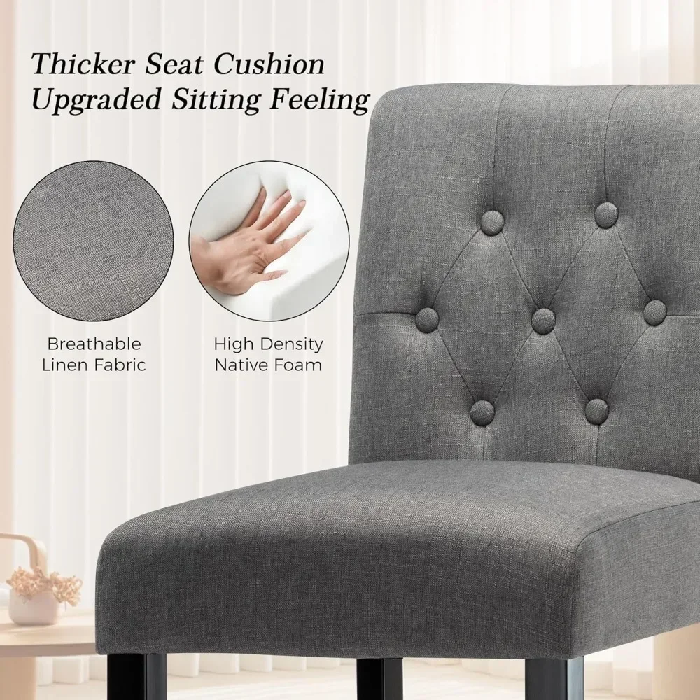 Height Chairs with Tufted Back, Bar Stools, Kitchen Island, Gray, Set of 4, 30"