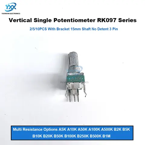 2/5/10PCS RK097 R097 Vertical Precision Potentiometer with Bracket 15mm Handle No Gear 3 Feet A/B10K 2K 5K 50K 100K 250K 1M