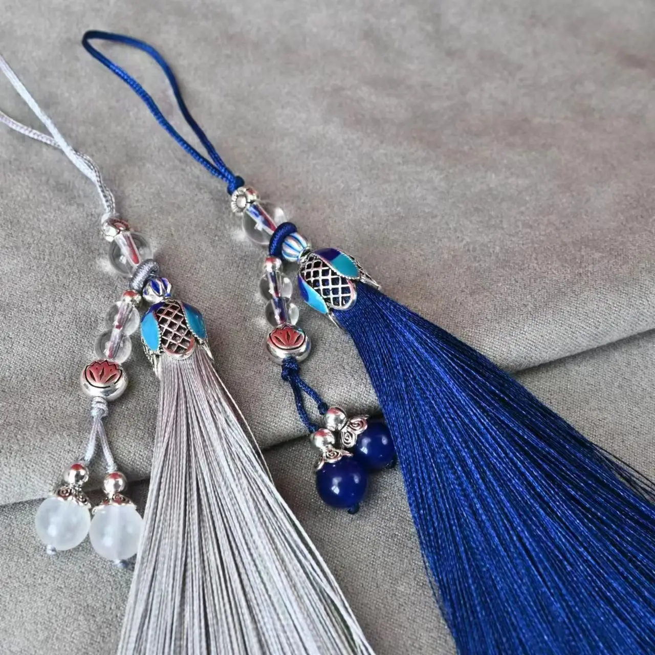 Jia Blue Tassel Pendant Antique Hanfu Cheongsam Decoration Accessories Mobile Phone Pendant Bag Pendant Fan Pendant.