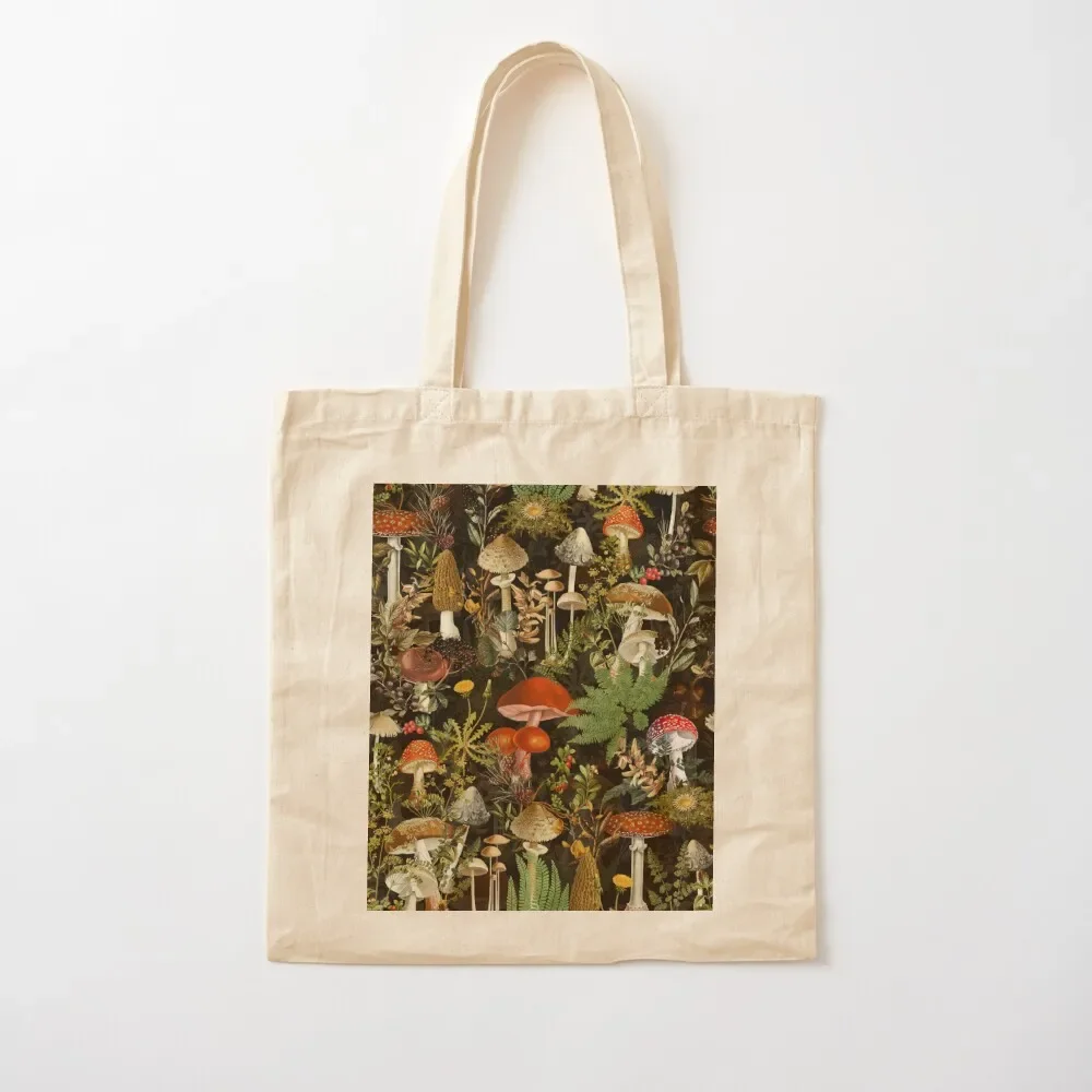 

Vintage Midnight Mushrooms Forest Botanical Night Garden Pattern - Black Colorful Tote Bag Canvas shoulder bag Bag