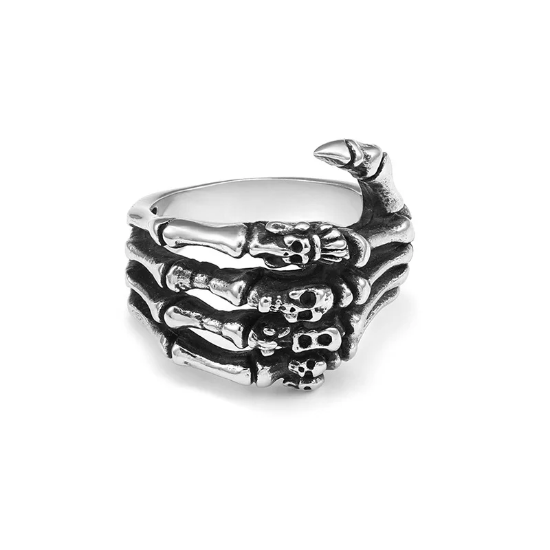 Vintage Skeleton Gothic Rings for Men Silver Colour Hand Bone Punk Couple Ring Women Hip Hop Creativity Party Jewelry
