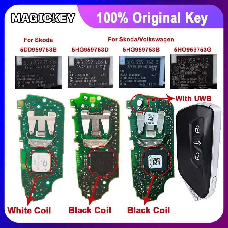 5HG 5HO959753G 753B 753D Original Smart Key 5D Chip 433MHz With UWB for MQBevo Golf 8 Tiguan Passat Talagon MEB ID3 ID4 ID6