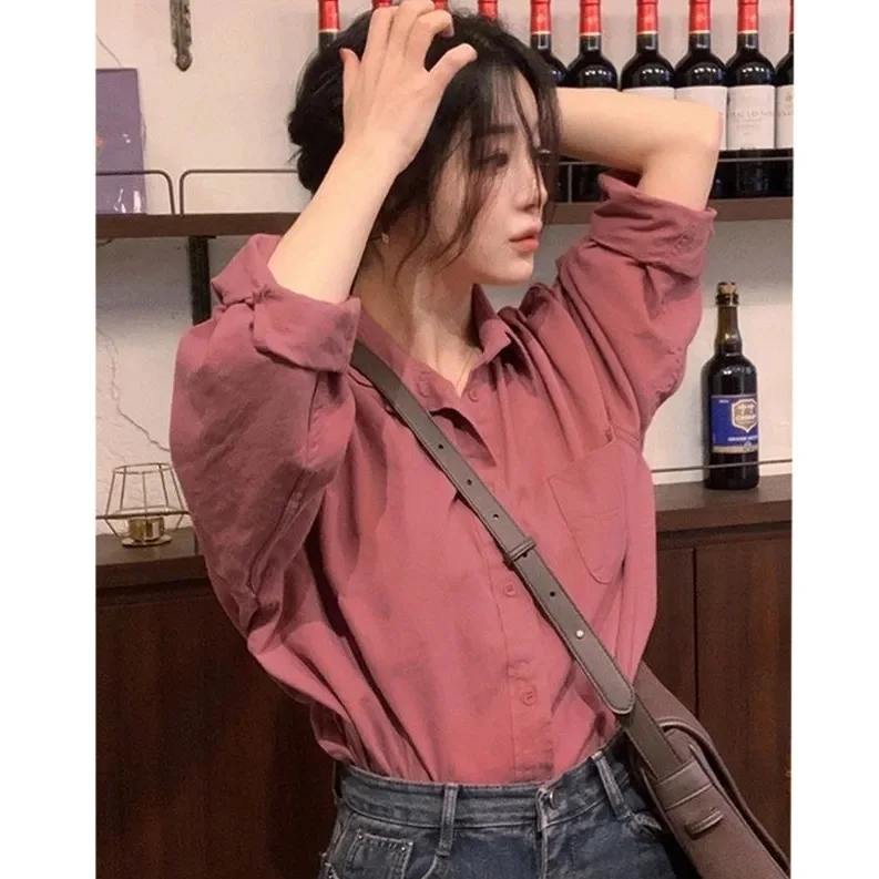 

Long Sleeve Shirts Womens Cotton Buttoned Blouses Lantern Sleeves Pleated Hem Preppy Feminine Minimalist Retro French Style