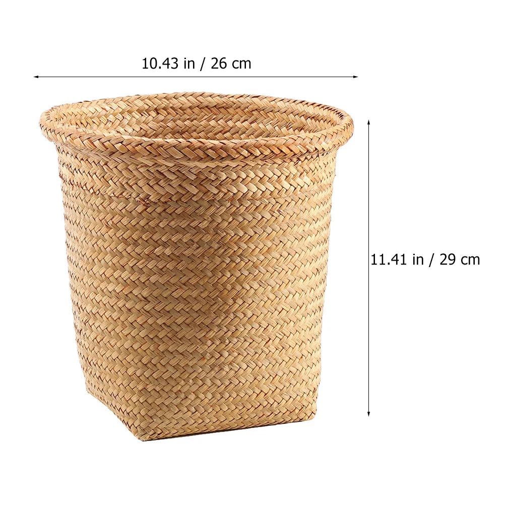 Basket Trash Can Woven Storage Wicker Waste Garbage Rattan Bin Laundry Sundries Wastebasket Paper Container Baskets Seagrass