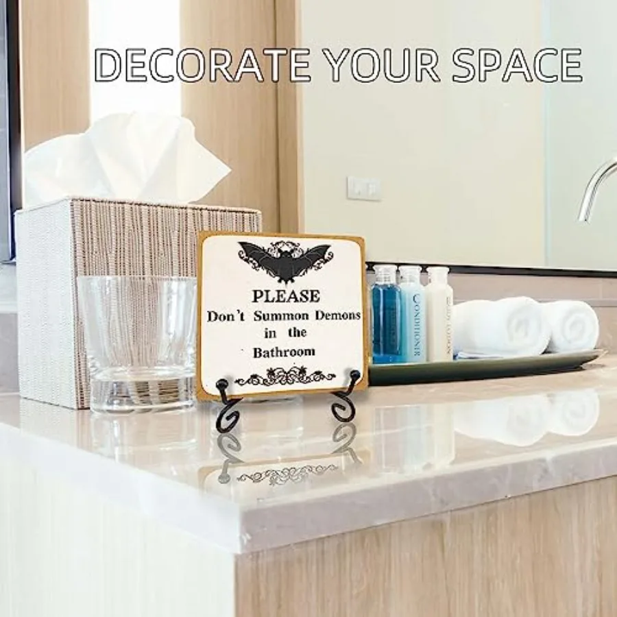 علامة خشبية قوطية لديكور الحمام يرجى عدم استدعاء الشياطين في الحمام هدايا مكتب المنزل المضحكة للرجال والأصدقاء Cowork
