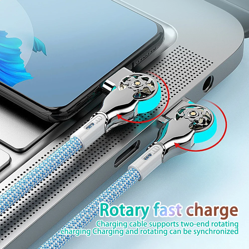 Fast Charging Cable 180 Degree Elbow Rotation USB A to Type C Cable with Light Zinc Alloy Braided Data Cable USB Charger