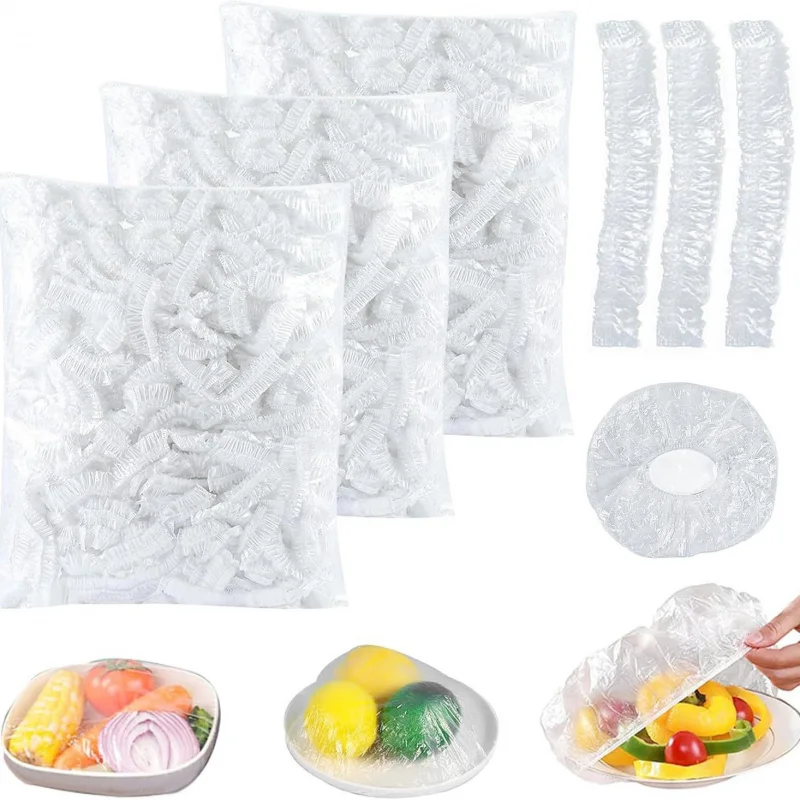 

【No-Tear Stretch Food Covers 100/300 Pcs】Elastic Disposable Plastic Wrap Covers, Universal Fit for dessert Kitchen Food Storage