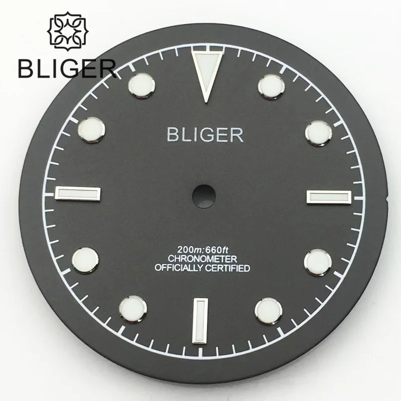 BLIGER 33mm Watch Dial  Black Grey Dial Green Luminous Fit NH35 NH36 MingZhu2813MIYOTA8215PT5000 Movement Fit 43mm Watch Case