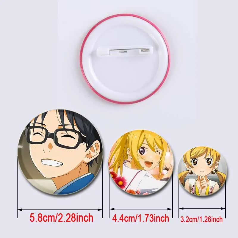 58/32/44mm Anime Your Lie in April Creative Round Lapel Pin Cartoon Character Badge Brooch Enamel Pins Jewelry Accessories Gifts