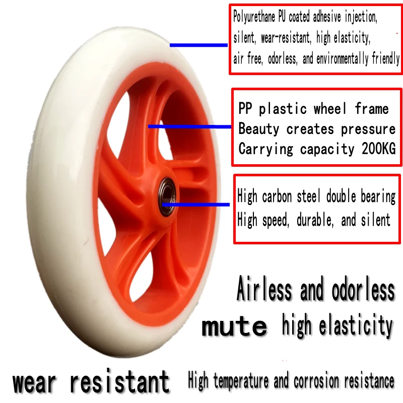 125mm 145mm 175mm 180mm 200mm 킥보드, 휠체어, 카트, PU 무음 고속 휠 5 6 7 8인치 폴리우레탄 듀얼
