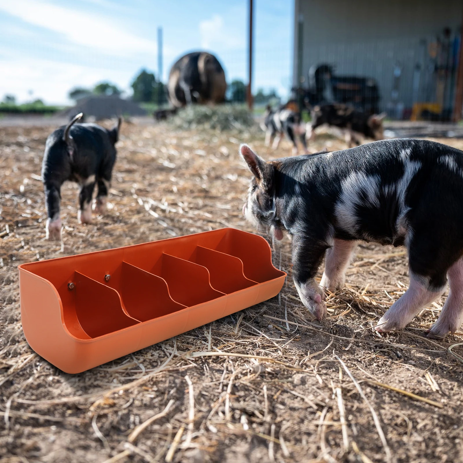 

1 Plastic Piglet Feeder 5 Holes Orange Color Durable Pig Food Trough Farm Supply Multi Function Livestock Pigs Feed Dispenser