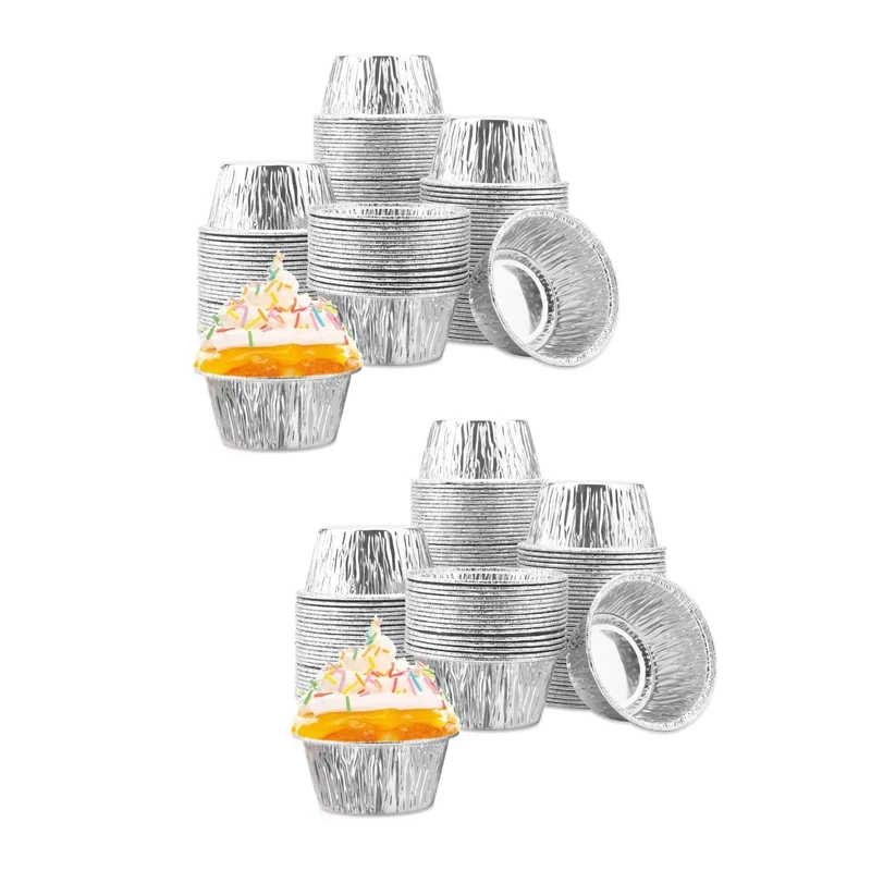 300 Pcs Aluminum Foil Cupcake Cups Ramekin Muffin Baking Cups, Disposable Muffin Liners, Ramekin Holders Cups