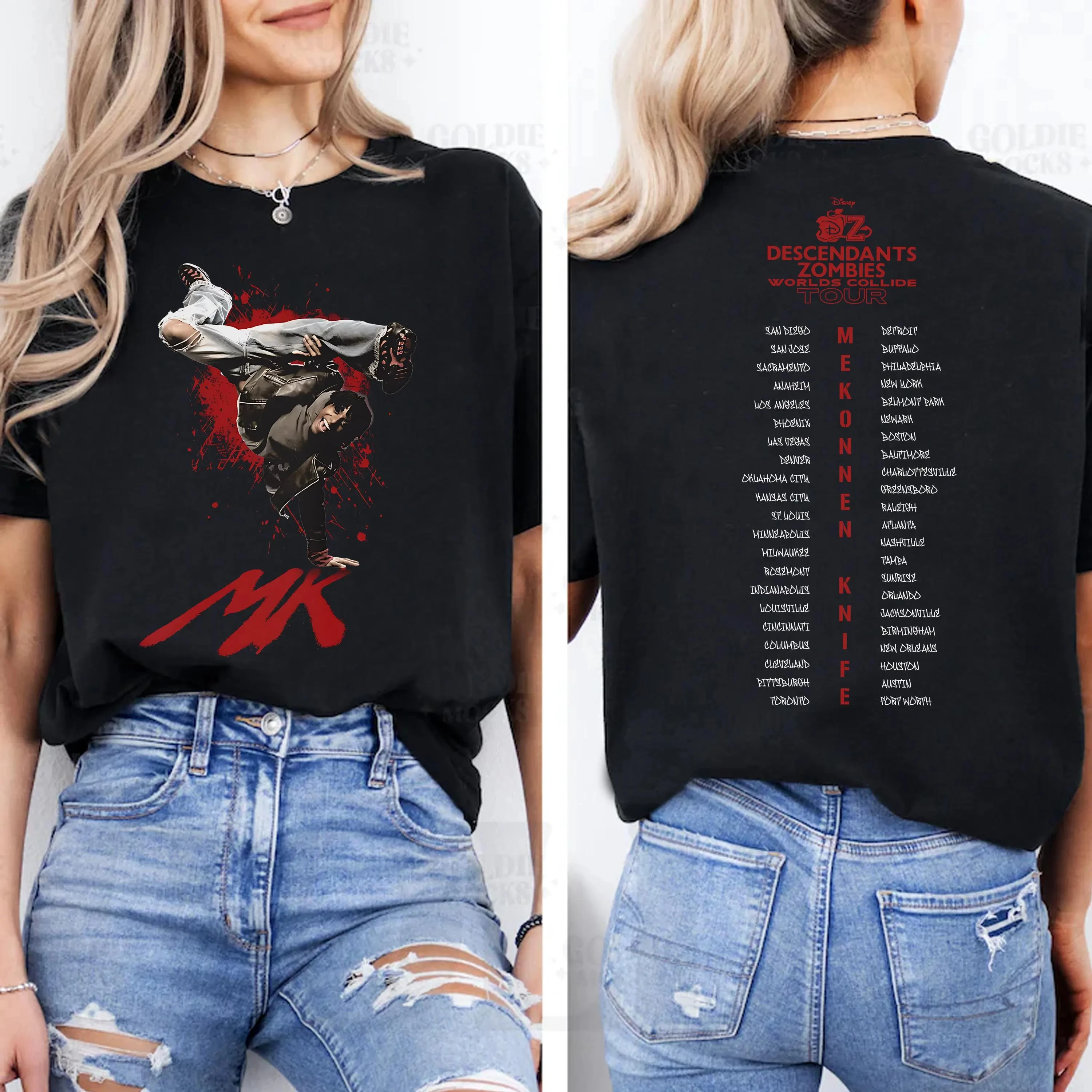 ديزني أحفاد الزومبي جولة الاصطدام العالمي Mekonnen سكين تي شيرت ديزني الصيف جولة 2025 قميص ديزني الصيف مهرجان الموسيقى