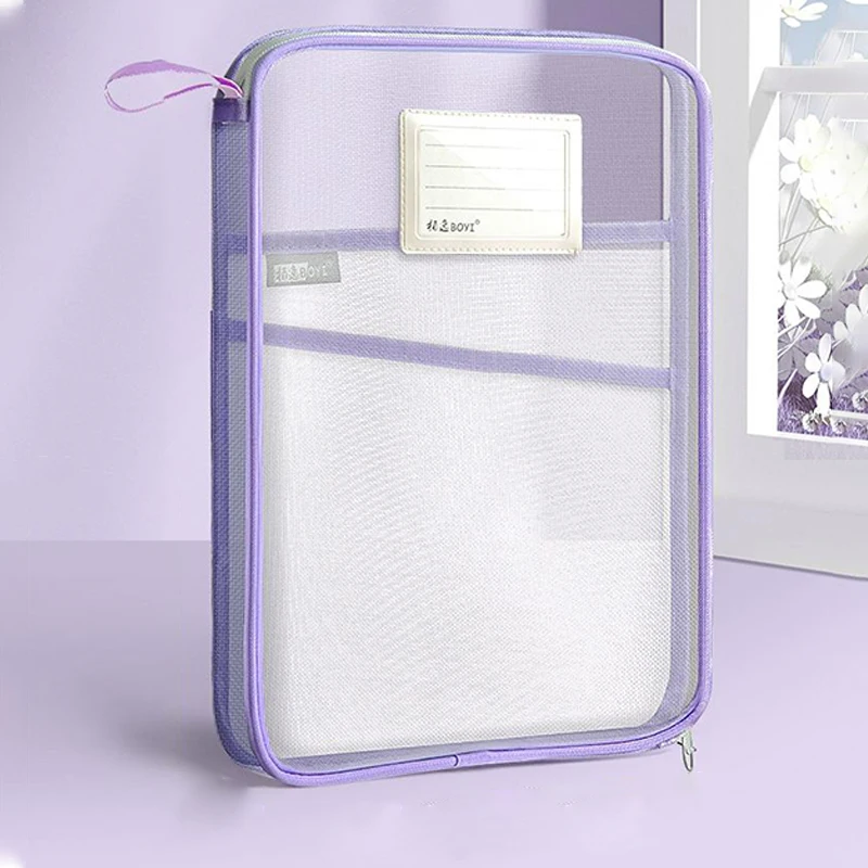 Mesh Zipper Pouch Bag Multifunctional Transparent Exams Stationery Holder Storage Bag File Bag Large Capacity Pencil Pouch