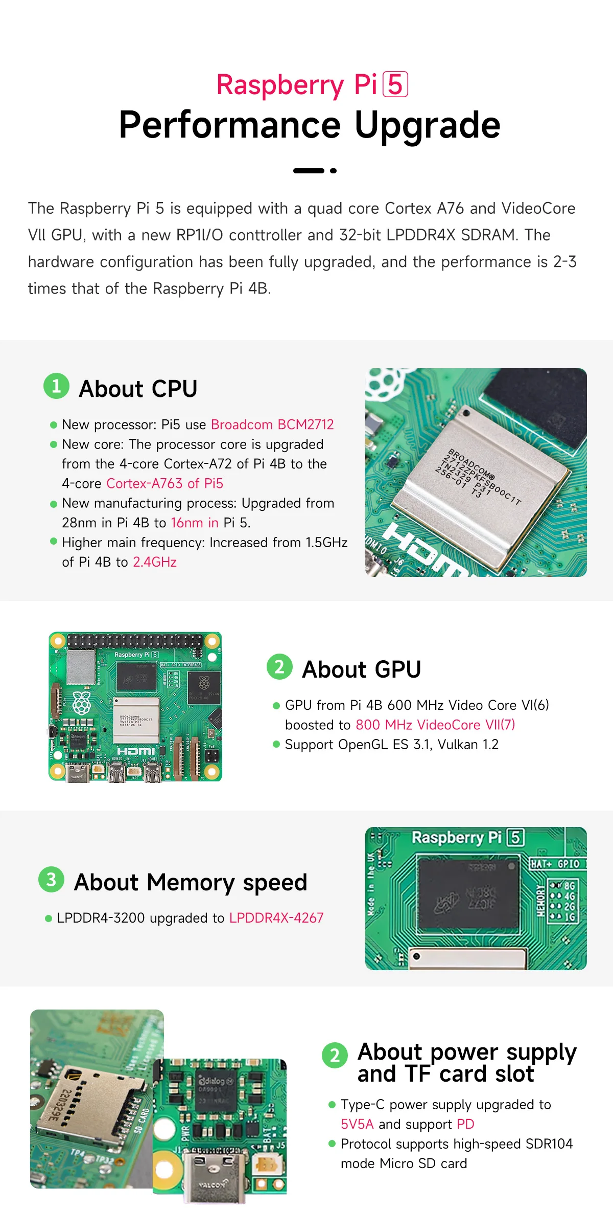 Original Raspberry Pi 5 1G 2G 4G 8G 16G RAM Entwicklungsboard KI Großes Sprachmodell-Kit Gehäuse Lüfter Netzteil Zubehör – Detail 22