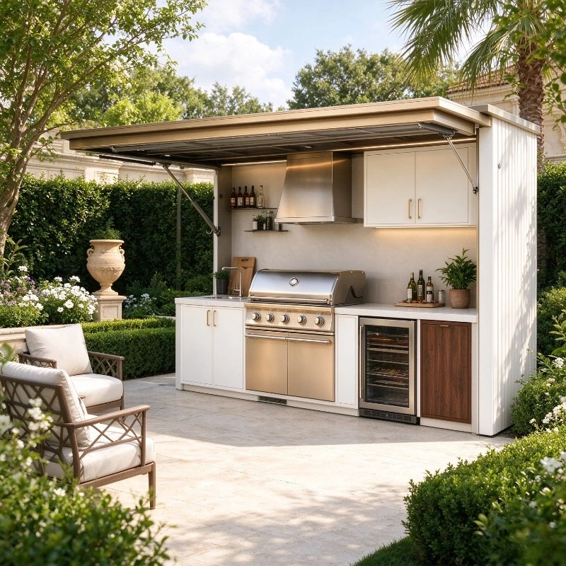 FL Customized Outdoor Kitchen Gas Grill Station Stainless Steel Waterproof BBQ Cart with Sink Drawers for Patio Deck