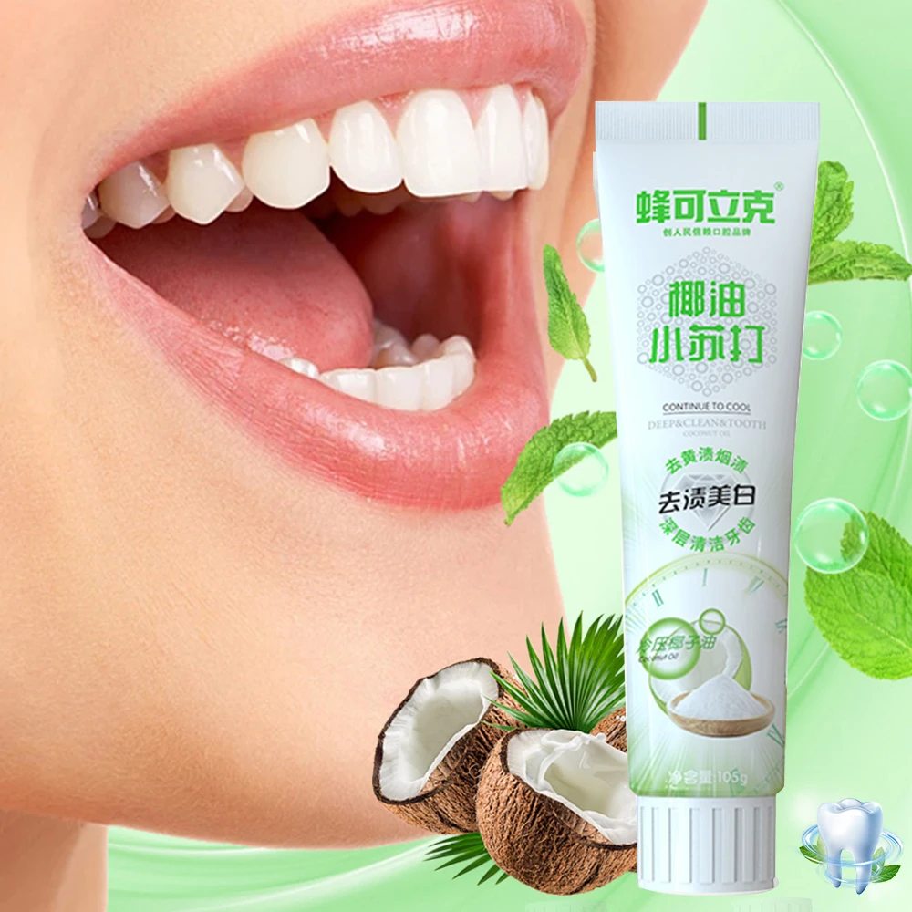 

Coconut oil toothpaste baking soda stain removal Whitening toothpaste Bad breath remover tooth cleaner repair fluoride-free