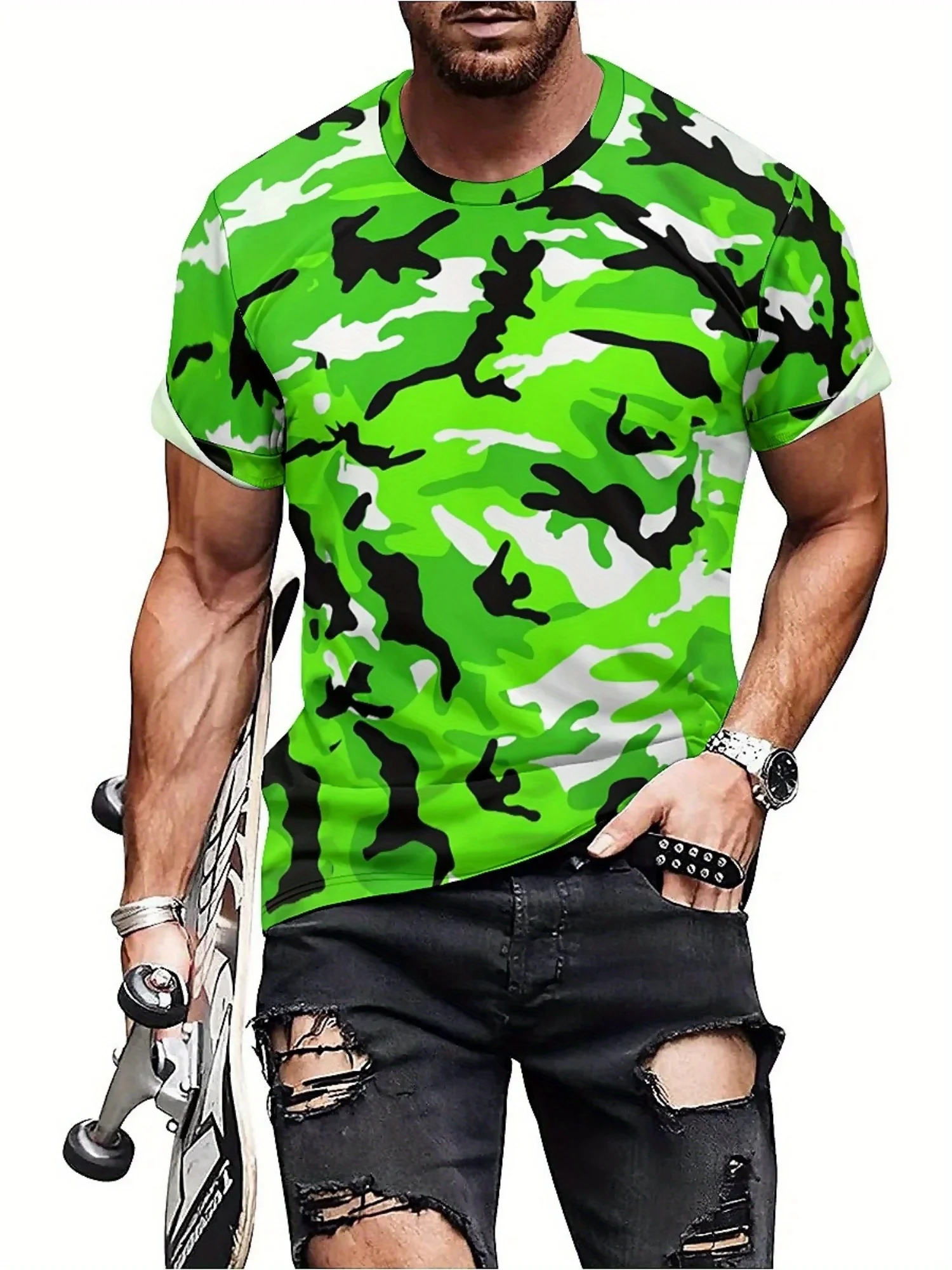 Men's & Women's 3D Print Camouflage Short Sleeve T-Shirt - Lightweight Breathable Polyester, Geometric Camo Design