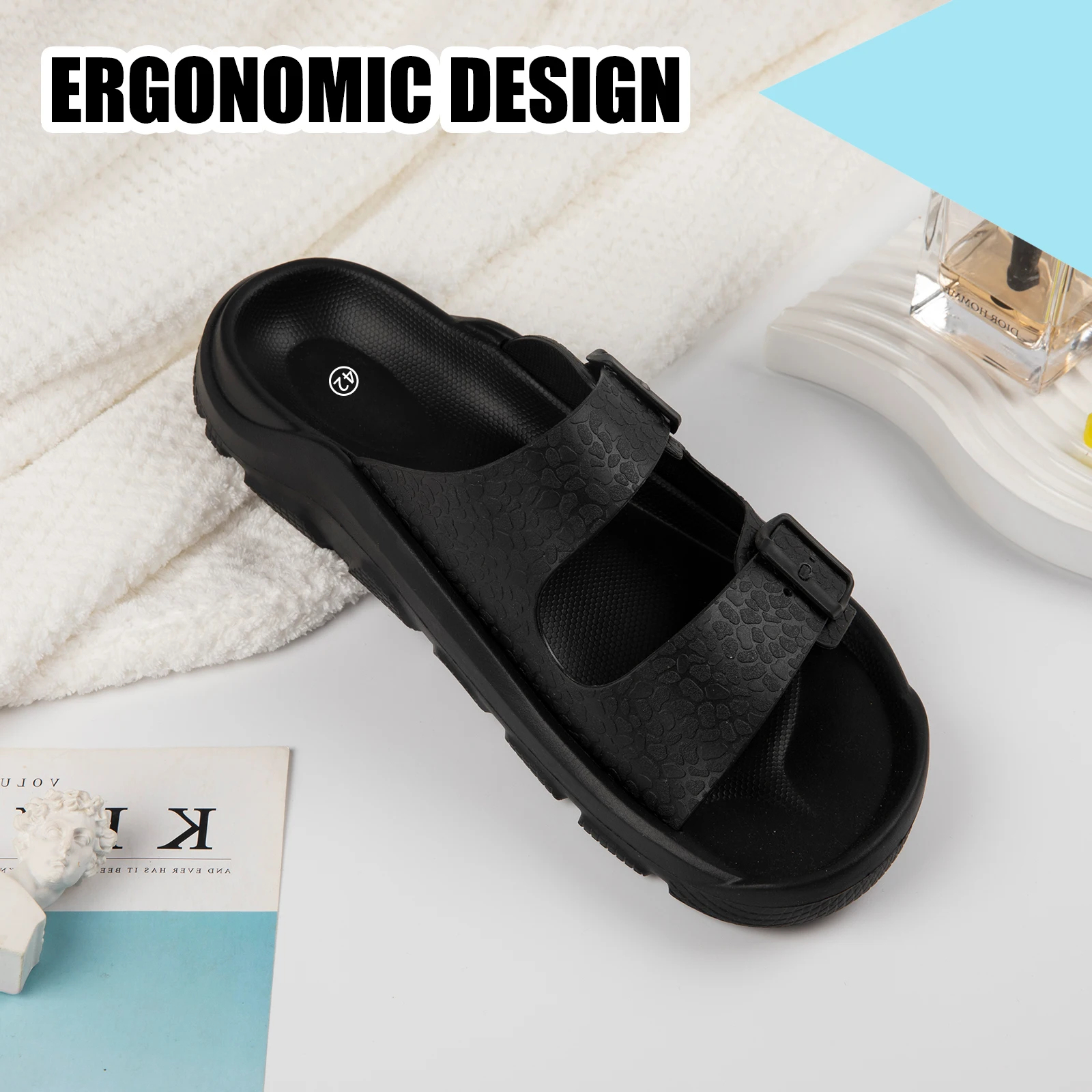 Men Recovery Sandals with Arch Support Unisex Double Buckle Adjustable Cloud Slippers