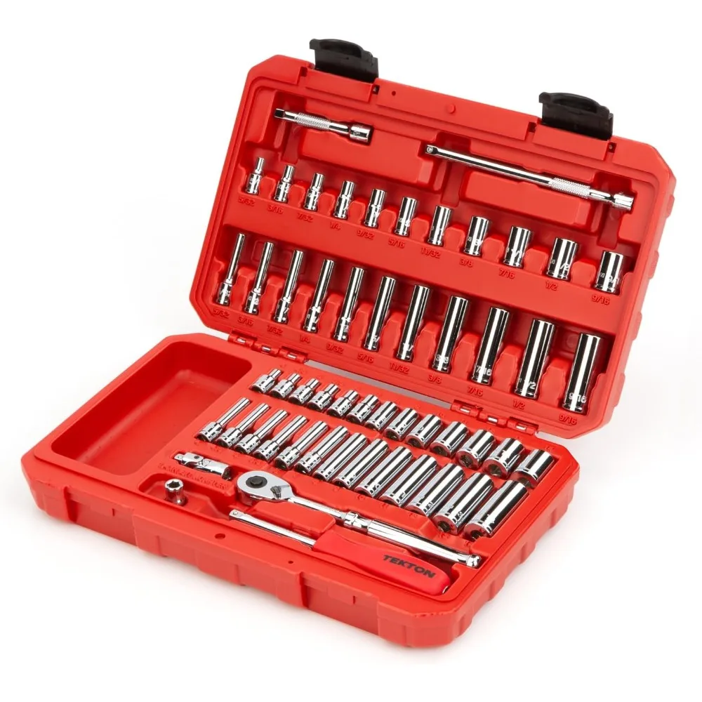 1/4 Inch Drive 6-Point Socket and Ratchet Set, 55-Piece (5/32-9/16 in., 4-14 mm) | SKT05301