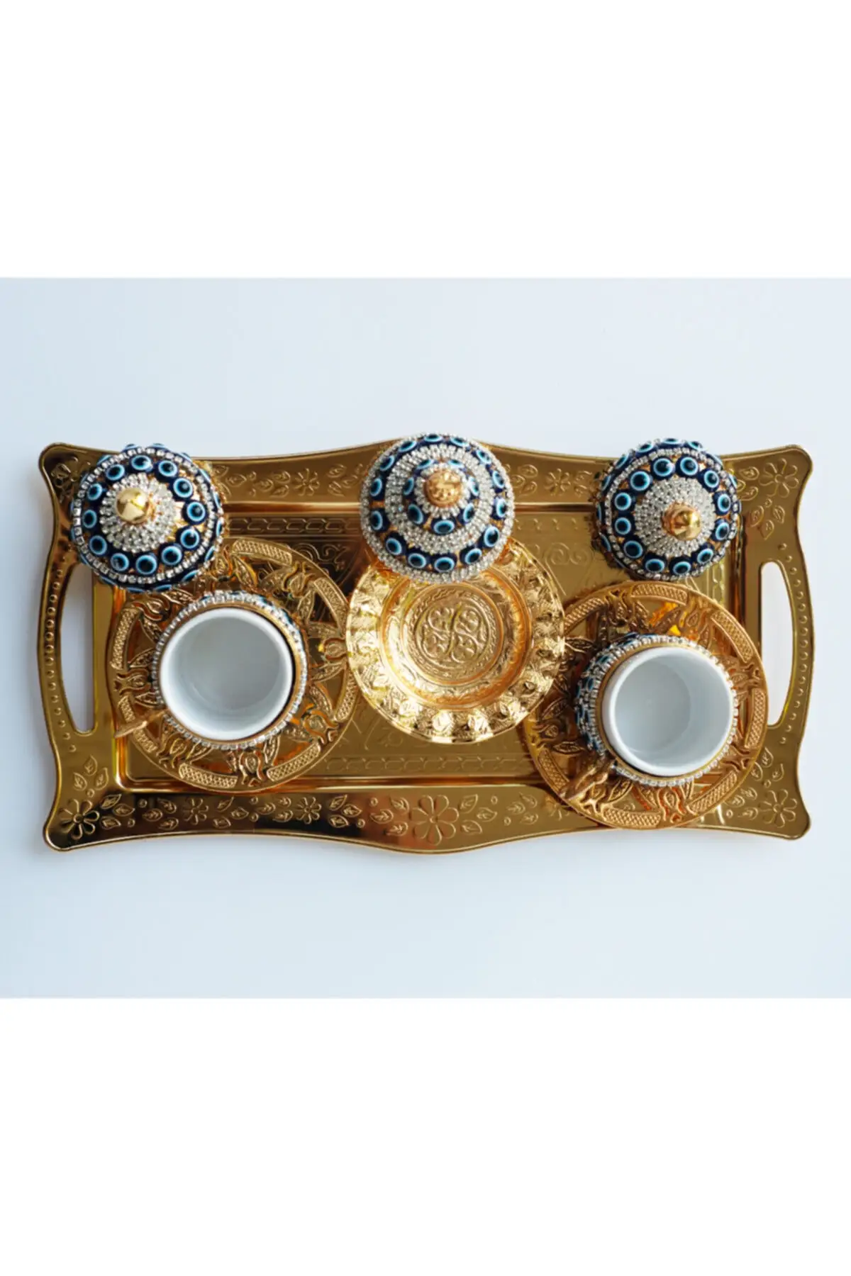 

I. Two seater Gold evil eye beaded coffee cup set Cooper Luxury Cups