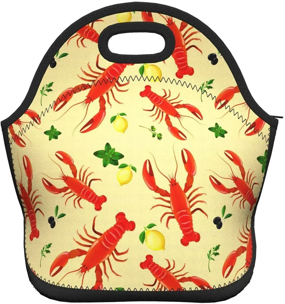 Red Lobster Lemon Seamless Pattern Neoprene Lunch Bag Boxs,Durable Thermal Tote Bag Organizer Cooler Bento Bags