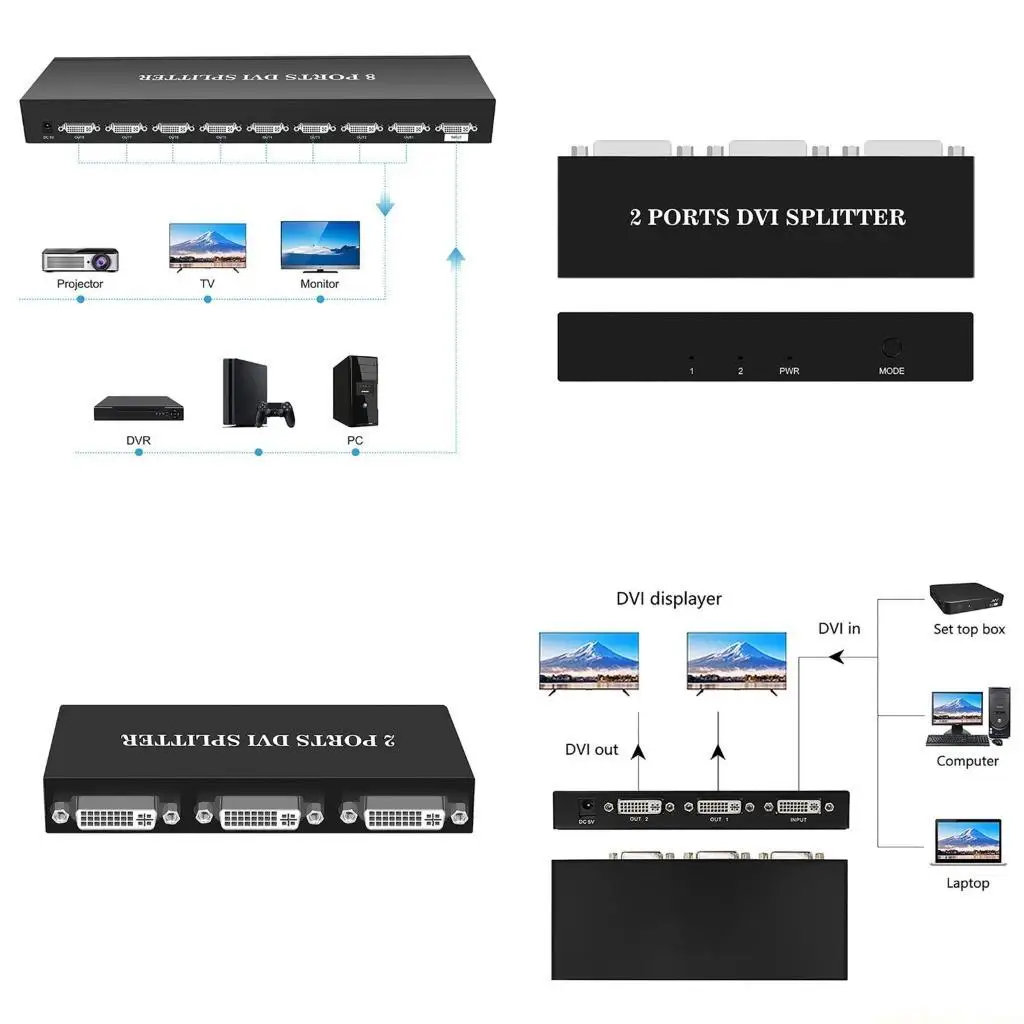 

DVI Splitters Distributor 1 in 2/4/8 Out for Engineering Projectors Monitors