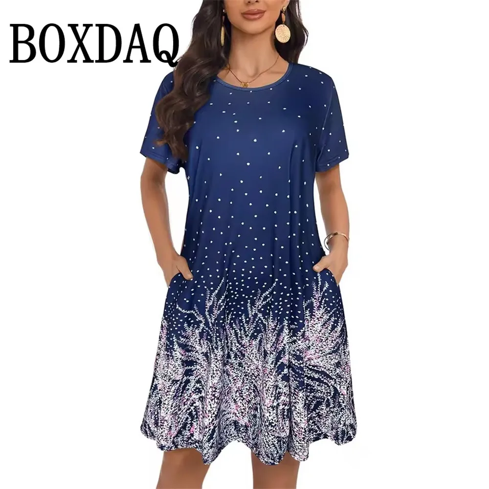 New Womens Dresses Fashion 3D Dot Print Short Sleeve Loose Clothes Summer Casual O-Neck Plus Size Mini Dresses 2025 Sundress