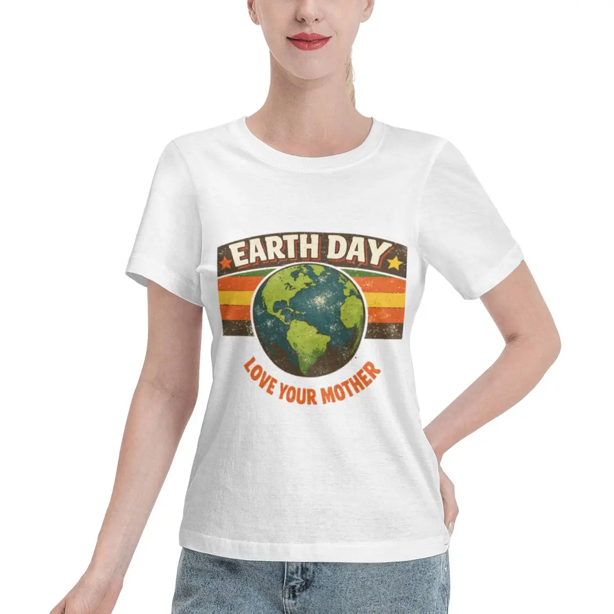 Oversized Option Retro Earth Day 1970 Women's T-shirt Solid Color Plain Cotton Top