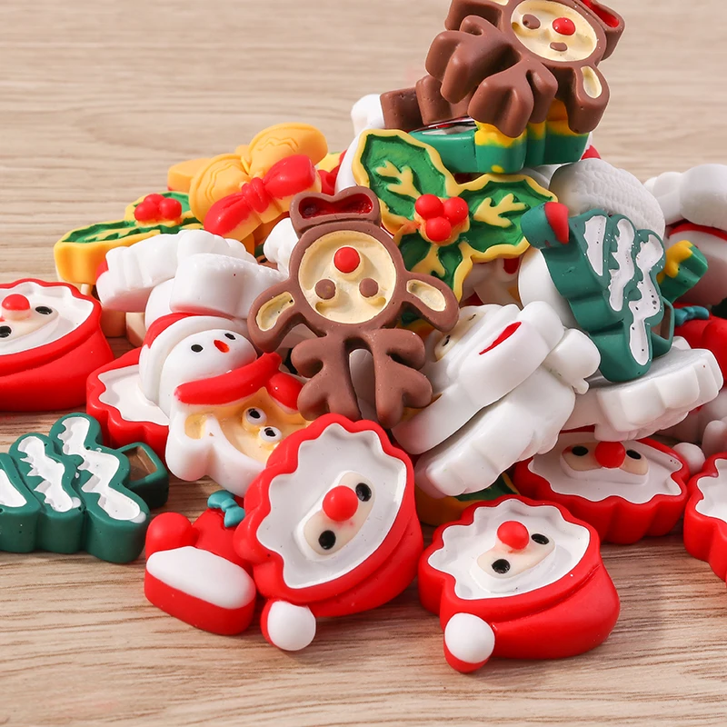 Tusember 10 Stück Niedliche Weihnachts-Dekorationen: Weihnachtsmann, Elch, Schneemann, Flache Harz-Cabochons für DIY Scrapbooking, Haarspangen und Broschen – Detail 2