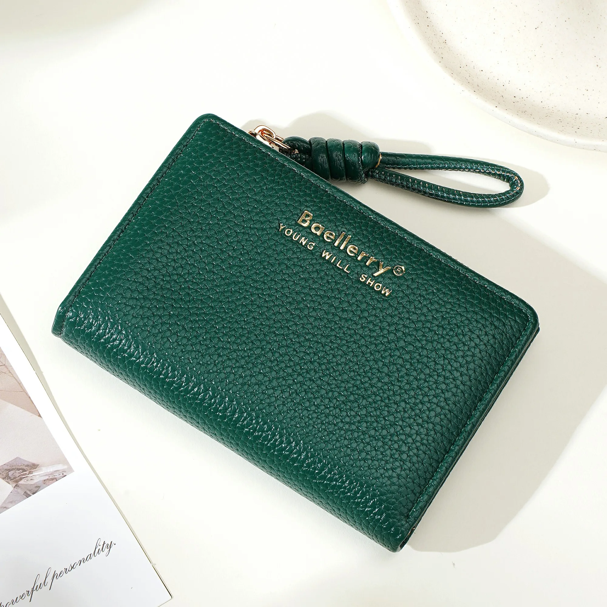1 Stück – Baellerry Damen-Kurzgeldbörse, aus PU-Leder mit Handgelenkschlaufe, lässige Geldbörse mit Lychee-Muster, leicht, elegant, minimalistischer Stil, Alltagsgeldbörse – Detail 10