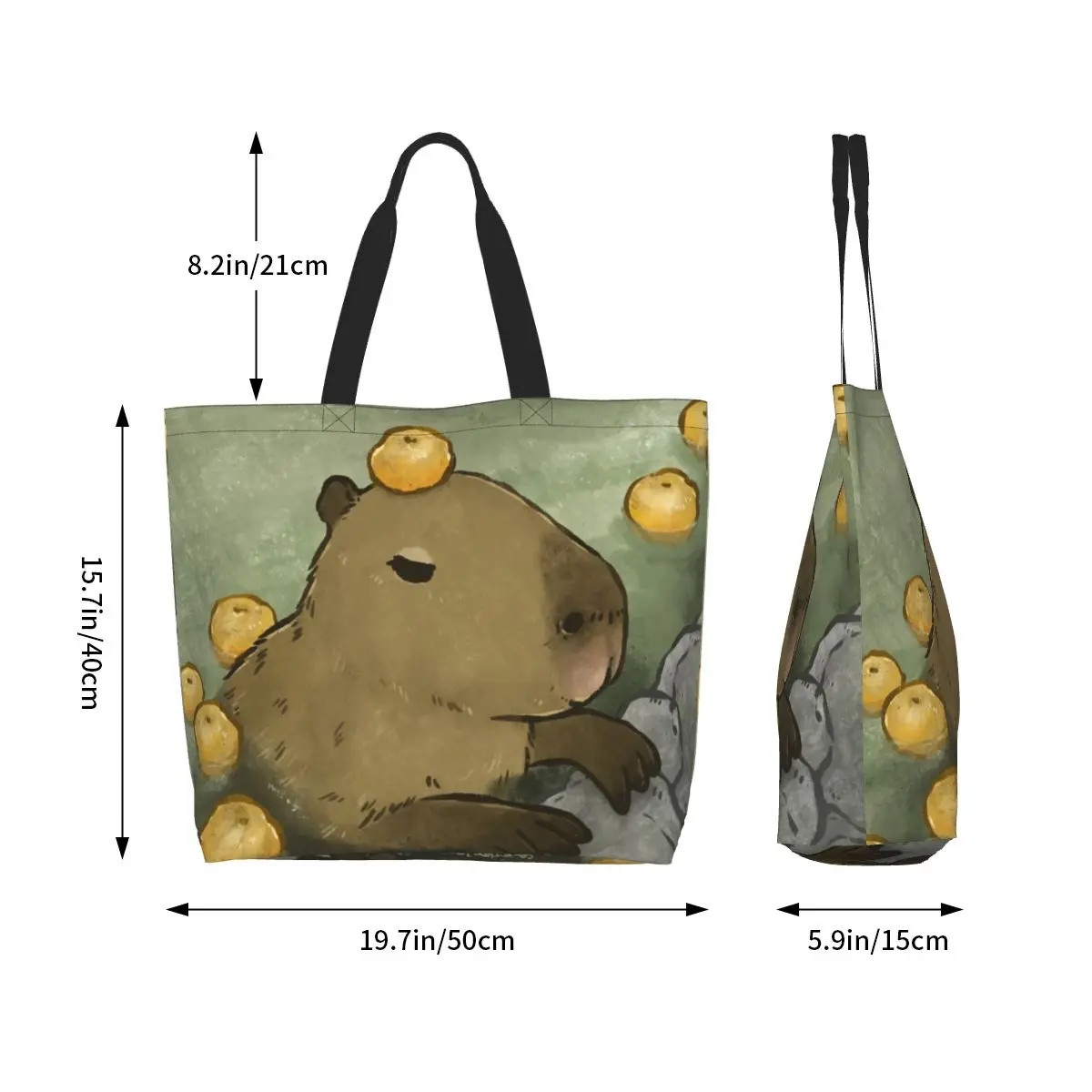 Capybara Yuzu Bathing Shopping Tote Bag Canvas Large Capacity Shoulder Bags Shopper Grocery Handbag for Women
