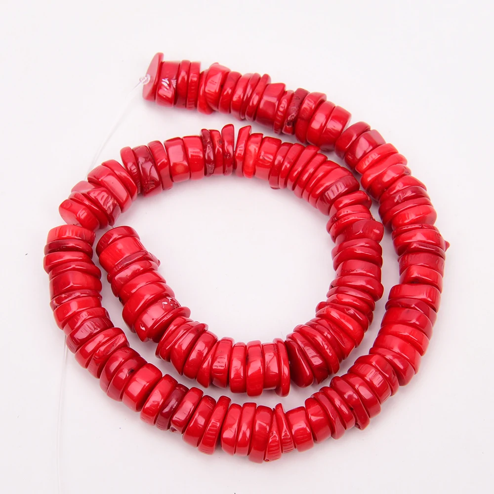 APDGG 1 Strand Red Coral Freedom Round Coin Beads Gemstone 15.5\
