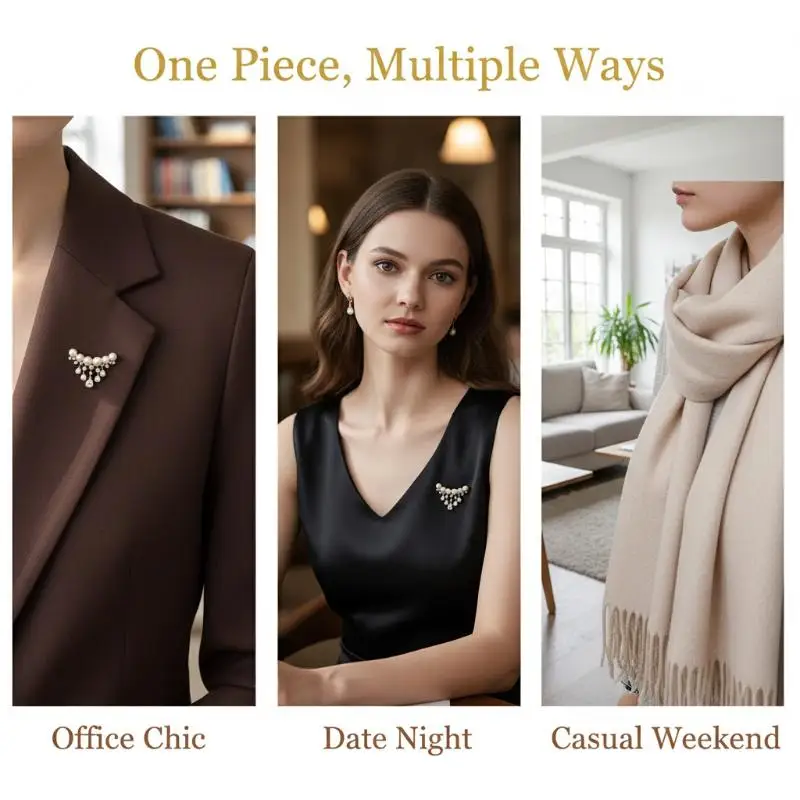 1Pcs Fashion Classic Laddy Exquisite Crystal Clothing Coat Suit Pin Corsages Elegant Women Girls Pearl Pendant Brooch Badges