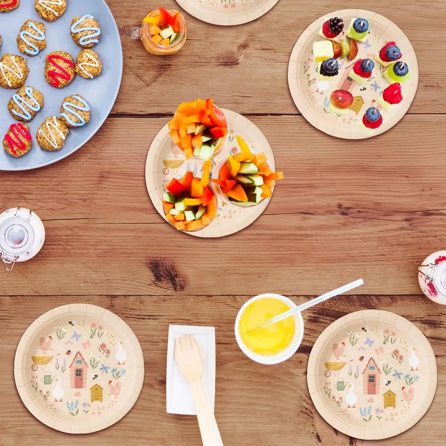 24Pcs Garden Spring Party Farm Shed Disposable Party Tableware Paper Plates for Garden Tea Party Baby Shower Tableware Supplies