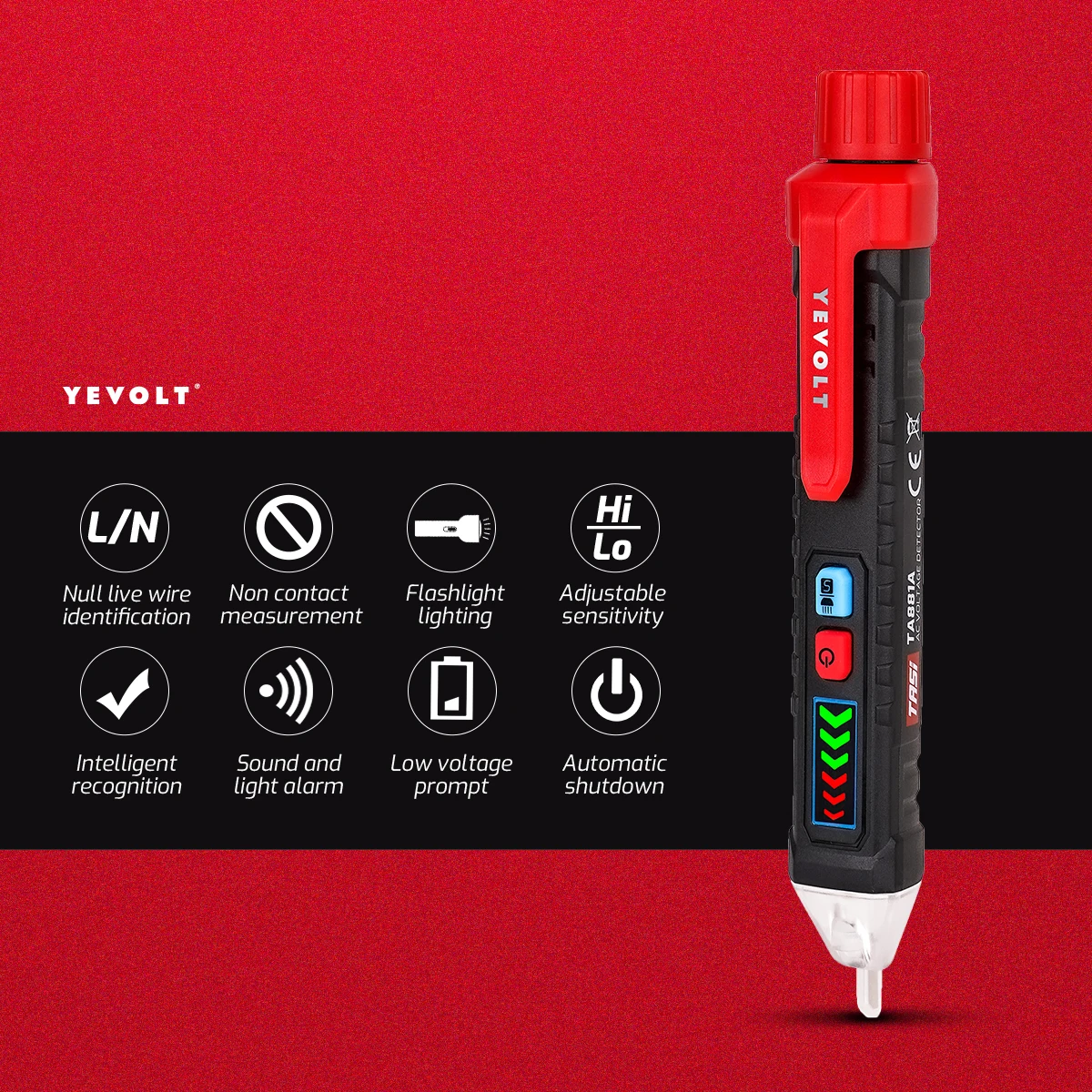 Imagem -02 - Yevolt-non-contact ac Tensão Tester Pen Sonda Plana Lanterna Led Buzzer Alarme para Viver ou Nickel Wire Julgamento Ta881a 121000v