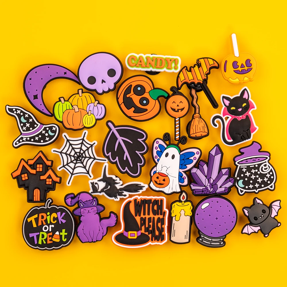 1 pcs Witch Hat Shoe Charms Magic Ball Crystal Funny Charms Ghosts Pumpkin Shoe Clips Decorations Bats Cats Shoe Accessories