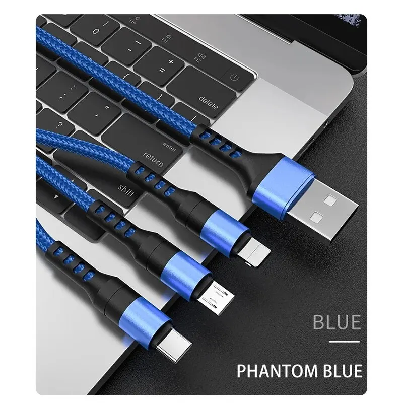 Il cavo intrecciato 3 In1 è adatto per il cavo di ricarica rapida del telefono cellulare Android di tipo C Apple cavo USB per cavo iPhone cavo Usb C
