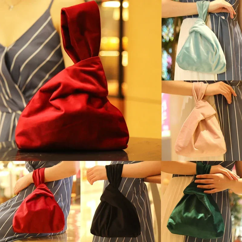 Double layer Japanese wrist bag velvet knot wrist bag literature and art leisure hand zero wallet stroll storage