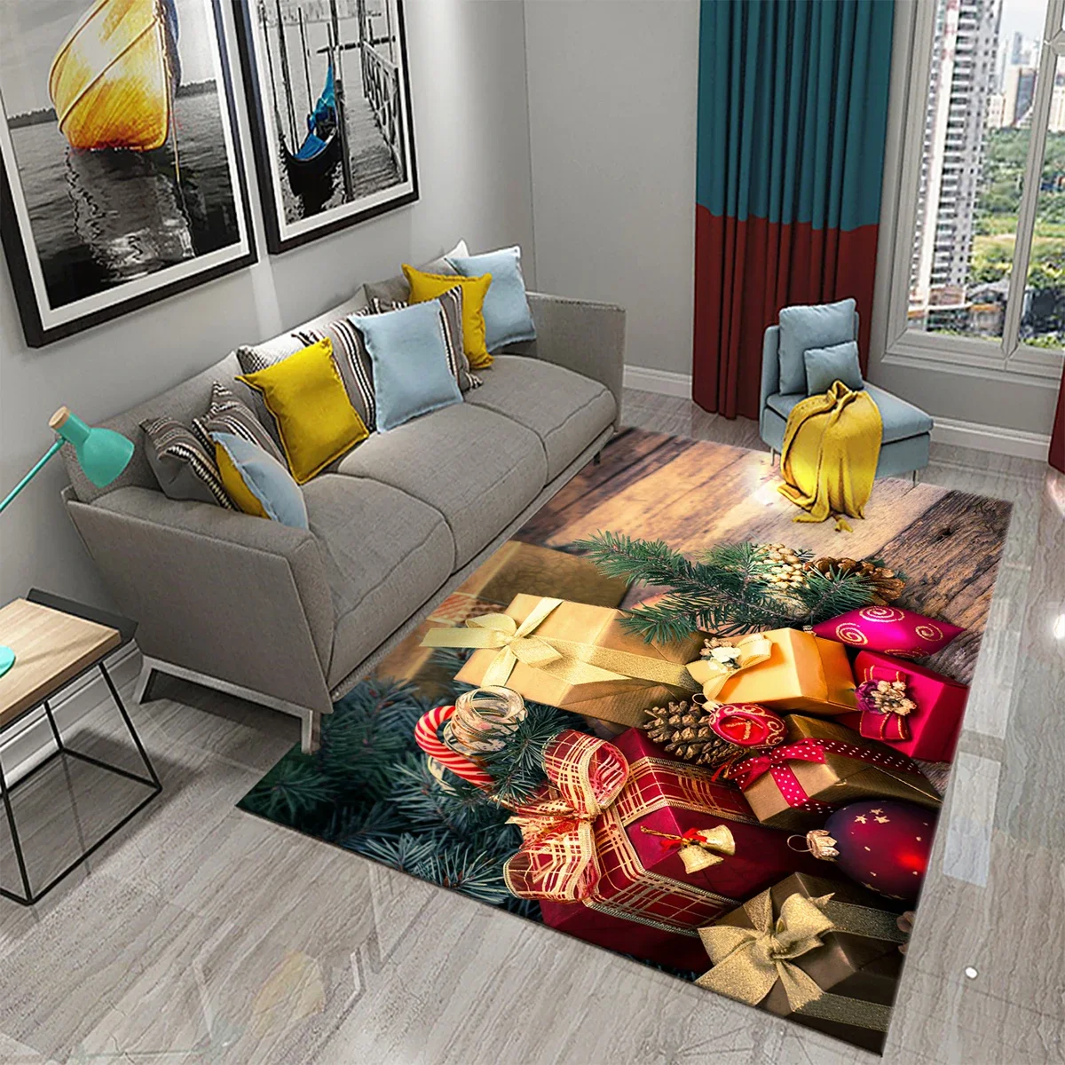 3D Colorful Festival Gift Box Carpet for Kitchen Bathroom Non-slip Doormat Living Room Bathroom Decoration Mat Welcome Carpet