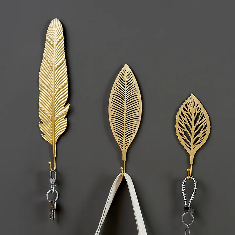 

Metal Leaf Creative Wall Hooks Art Wall Decoration Hook Rack Door Cloths Bag Hook Storage Porch Key Hanger Accessories Wholesale