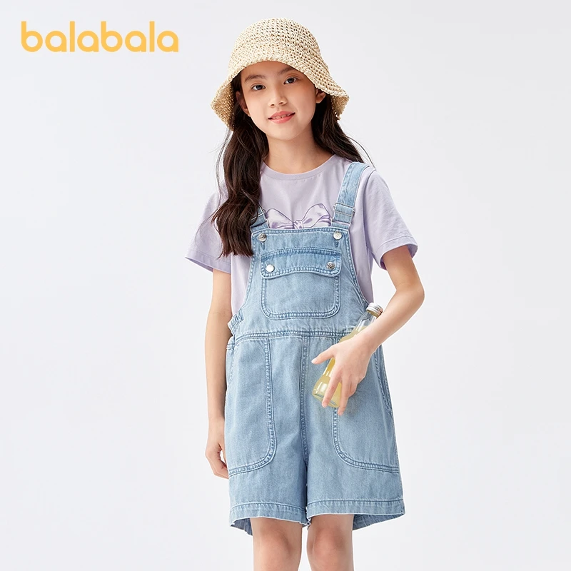 

Balabala Pants Children Girls Denim Shorts 2024 Summer New Mid to Big Kids Fashionable and Sweet Pure Cotton Overalls Style